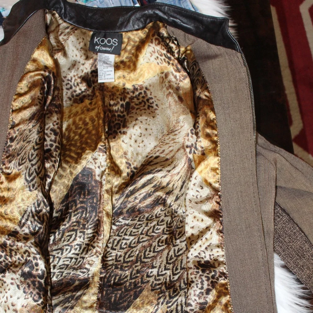 Koos Of Course, Vintage fitted brown leather and Tweed jacket - Picture 7 of 11